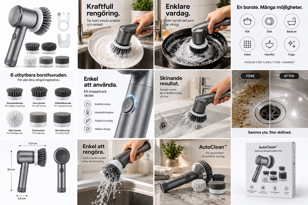 AutoClean™ Elektrisk Rengöringsborste – 6 i 1